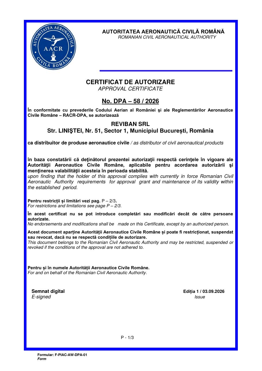 RACR-DPA approval certificate