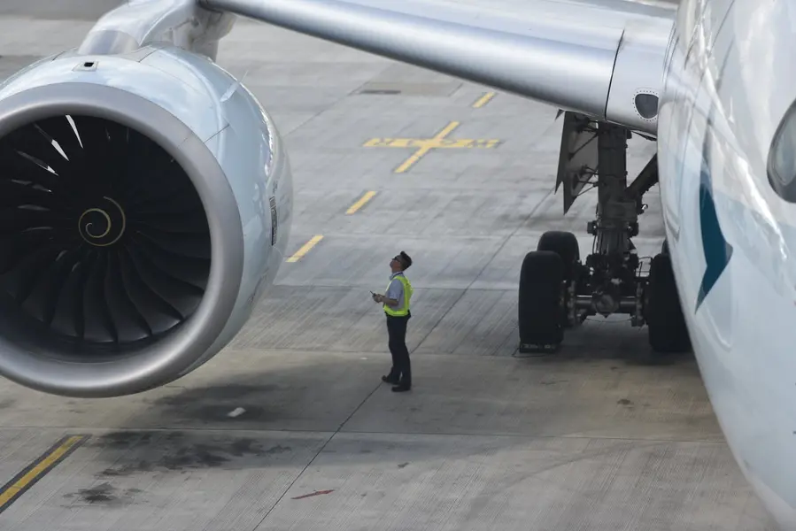 Aircraft engine and landing gear inspection on the apron